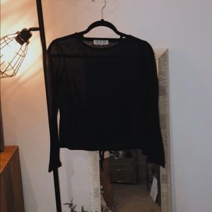 Black thin long sleeve shirt with tie in front